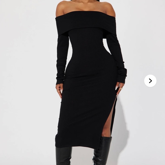 Fashion Nova Dresses & Skirts - Fashion Nova Jenna Ribbed Elegant Off Shoulder Midi Dress-Black Dress size Large